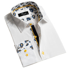 White Mens Slim Fit Designer Dress Shirt - Tailored Cotton Shirts For Work And Casual