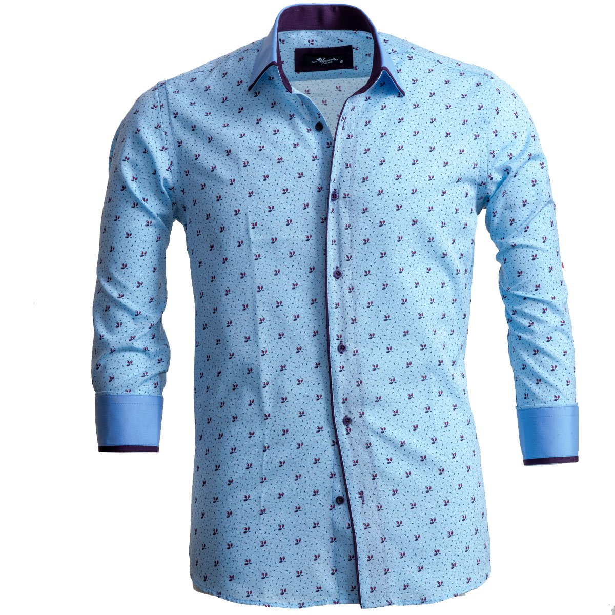 Light Blue & Purple Mens Slim Fit Designer Dress Shirt - tailored Cotton Shirts for Work and - Amedeo Exclusive