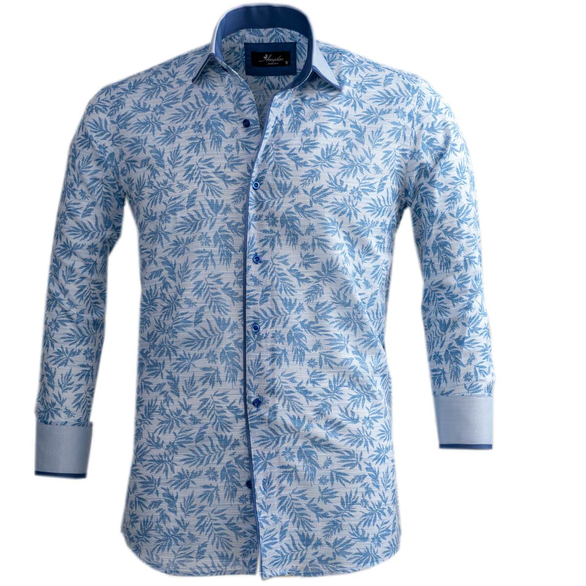 Blueish Grey Floral Mens Slim Fit Designer Dress Shirt - tailored Cotton Shirts for Work and Casual Wear - Amedeo Exclusive