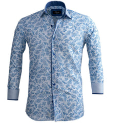Blueish Grey Floral Mens Slim Fit Designer Dress Shirt - tailored Cotton Shirts for Work and Casual Wear - Amedeo Exclusive