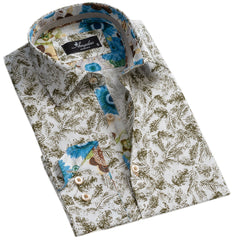 Colorful White Green Mens Slim Fit Designer Dress Shirt - tailored Cotton Shirts for Work and Casual Wear - Amedeo Exclusive