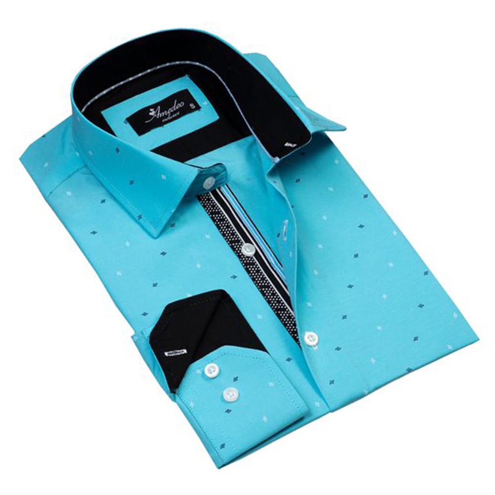 Turquoise Blue Diamonds  Mens Slim Fit Designer Dress Shirt - tailored Cotton Shirts for Work and Casual Wear - Amedeo Exclusive