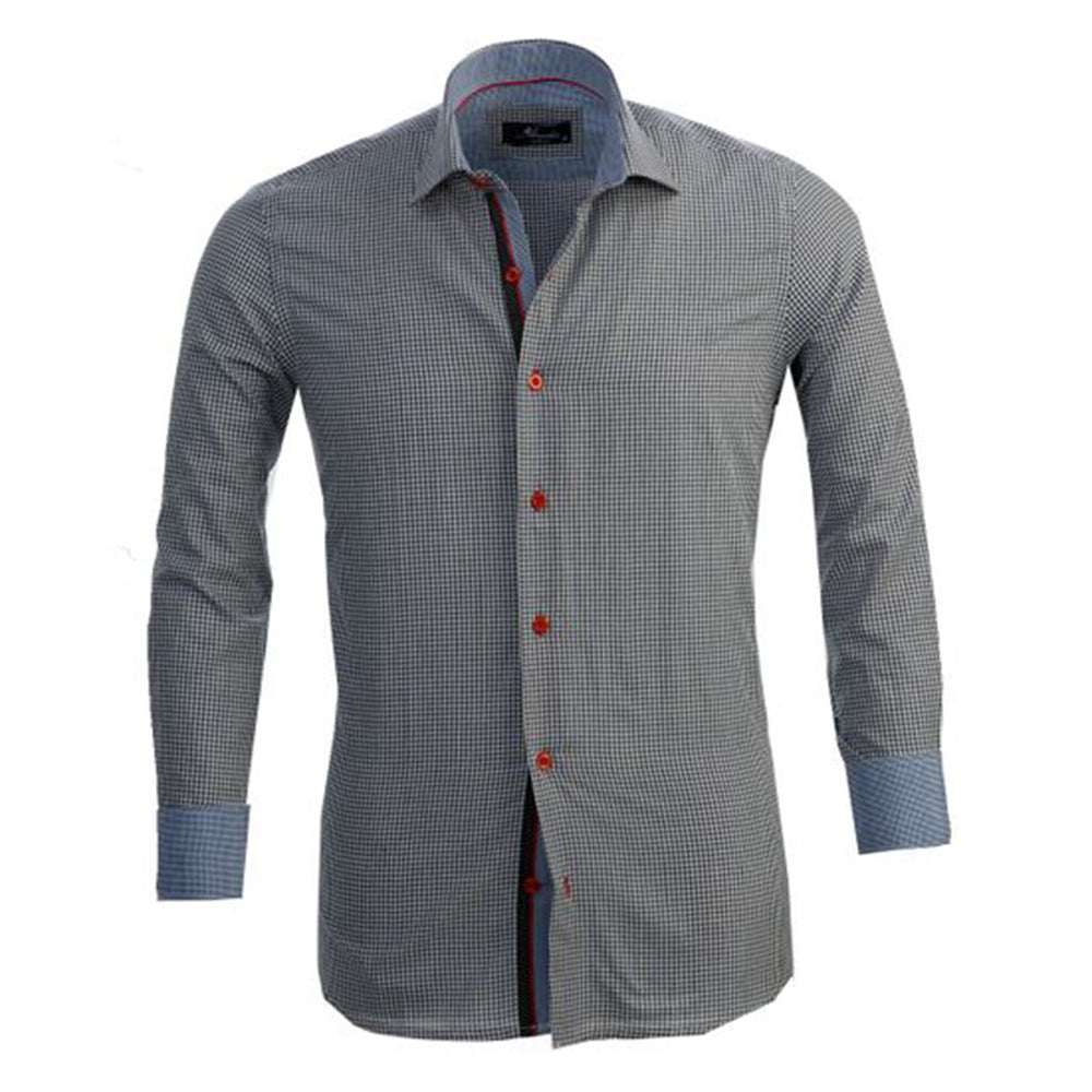 Navy Blue White Checkered Mens Slim Fit Designer Dress Shirt - tailored Cotton Shirts for Work and - Amedeo Exclusive