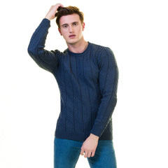 Dark Blue European Wool Luxury Zippered With Sweater Jacket Warm Winter Tailor Fit