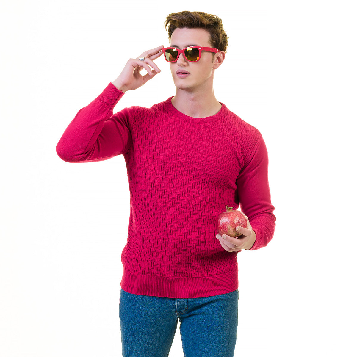 Dark Pink European Wool Luxury Zippered With Sweater Jacket Warm Winter Tailor Fit