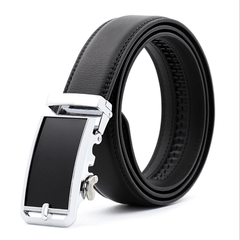 Amedeo Exclusive Men's Black Belt Black Silver Buckle Standard Leather - Amedeo Exclusive