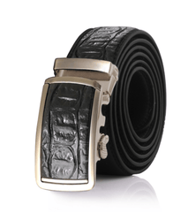 Amedeo Exclusive Men's Automatic Buckle Crocodile Black Leather Belt - Amedeo Exclusive