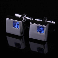 Men's Stainless Steel Silver Small Light Blue Square Cufflinks with Box - Amedeo Exclusive