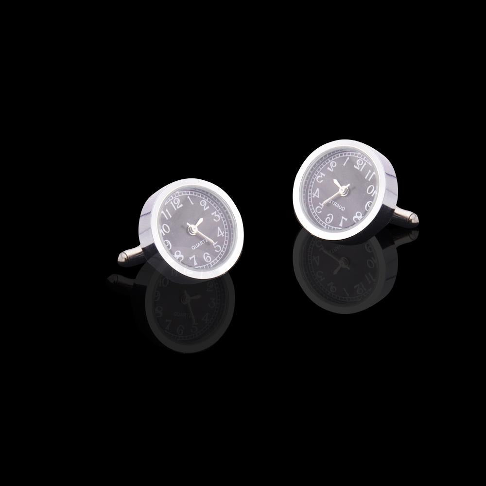 Men's Stainless Steel Silver & Black Functioning Watch Cufflinks Cufflinks with Box - Amedeo Exclusive