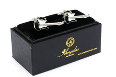 Black and White Guitars Mens Stainless Steel Square Cufflinks for Shirt with Box - Hand Crafted Perfect Gift