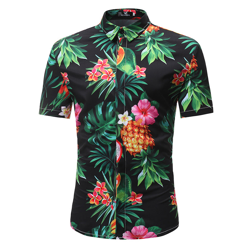 Men's Button down Tailor Fit Soft 100% Cotton Short Sleeve Dress Shirt Black Floral casual And Formal - Amedeo Exclusive