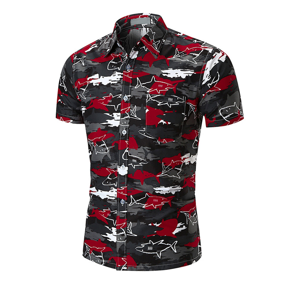 Dark Multi Color Mens Short Sleeve Button up Shirts - Tailored Slim Fit Cotton Dress Shirts - Amedeo Exclusive