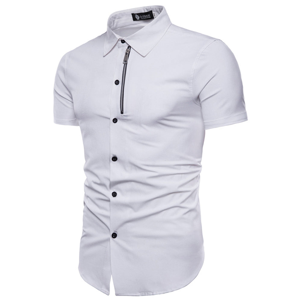 Men's Button down Tailor Fit Soft 100% Cotton Short Sleeve Dress Shirt Light Blue Grey casual And Formal - Amedeo Exclusive