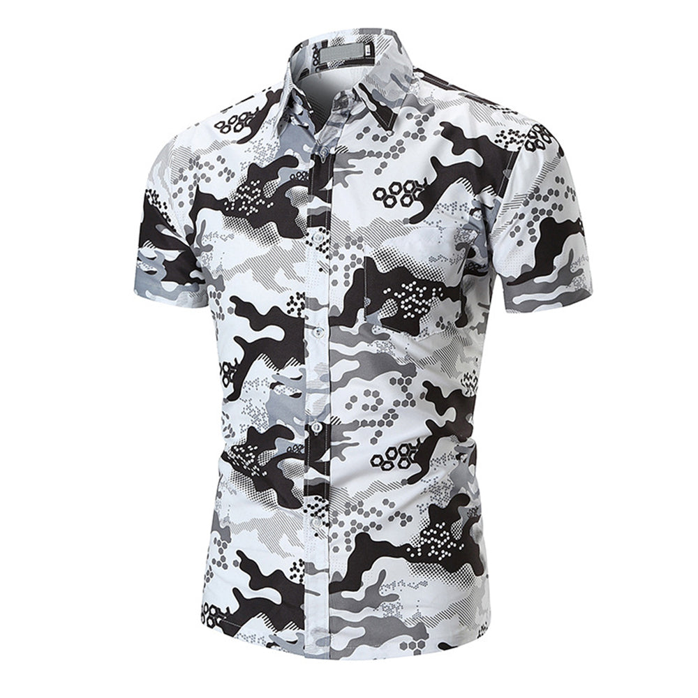 White Black Grey Mens Short Sleeve Button up Shirts - Tailored Slim Fit Cotton Dress Shirts - Amedeo Exclusive