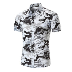 White Black Grey Mens Short Sleeve Button up Shirts - Tailored Slim Fit Cotton Dress Shirts - Amedeo Exclusive