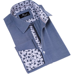 Grayish French Cuff Shirt For Men - Slim Fit, Long Sleeve (Floral Design Inside)