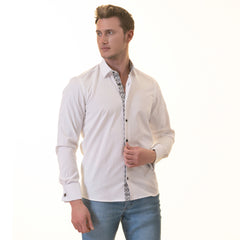 White French Double Cuff Shirt for Men - Slim Fit, Cotton (Black Design Inside)