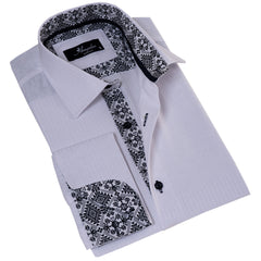 White French Double Cuff Shirt for Men - Slim Fit, Cotton (Black Design Inside)