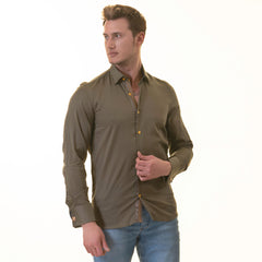 Green French Cuff Shirt for Men - European Slim Fit (Paisley Printed Inside)