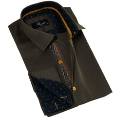 Green French Cuff Shirt for Men - European Slim Fit (Paisley Printed Inside)