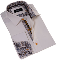 White French Cuff Shirt for Men- Slim Fit, Cotton Shirt (Floral Design Inside)