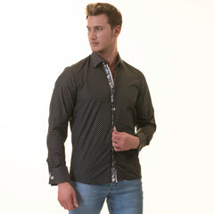 Tropical Slim Fit Long Sleeve Shirt for Men - (White, Black Polka Dot Inside)