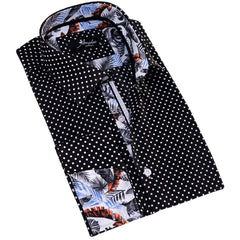 Tropical Slim Fit Long Sleeve Shirt for Men - (White, Black Polka Dot Inside)