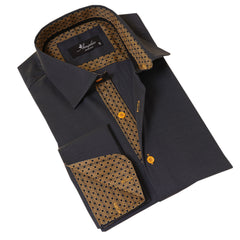 Black Slim French Cuff Shirt for Mens - Long Sleeve (Honeycomb Design Inside)