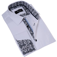 White French Cuff Shirt - Men's Slim Fit Long-Sleeved ( Black Printed Inside)