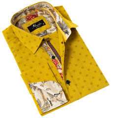 Paisley French Cuff Shirt - Slim Fit Long-Sleeved Shirt (Mustard Printed Inside)