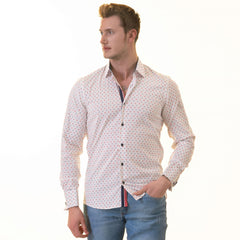 White Blue & Red Anchor French Cuff Shirt - Men’s Slim Fit European Shirt