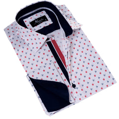 White Blue & Red Anchor French Cuff Shirt - Men’s Slim Fit European Shirt