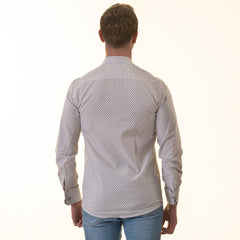White Polka Dot Printed French Cuff T-Shirt - Men’s Long Sleeve Slim Fit T-Shirt