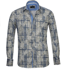Beige Blue Paisley Mens Slim Fit Designer Dress Shirt - tailored Cotton Shirts for Work and Casual Wear - Amedeo Exclusive