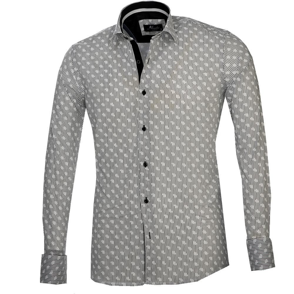 Black & White Mens Slim Fit French Cuff Dress Shirts with Cufflink Holes - Casual and Formal - Amedeo Exclusive