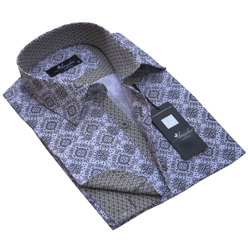 White Black Grey Design Mens Slim Fit Designer Dress Shirt - tailored Cotton Shirts for Work and Casual Wear - Amedeo Exclusive