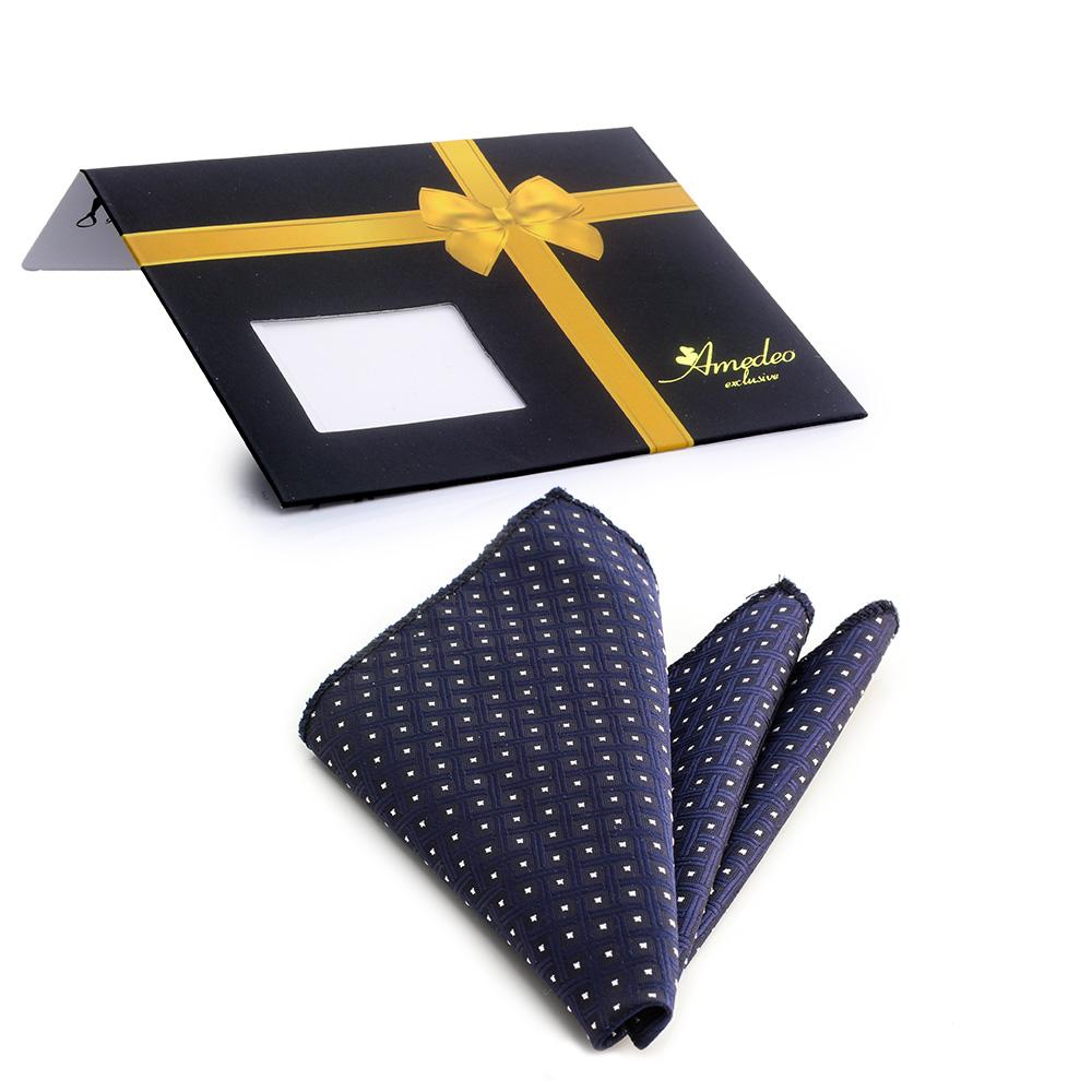 Men's Blue White Squares Pocket Square Hanky Handkerchief - Amedeo Exclusive