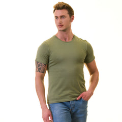 Khaki European T-Shirt - Premium Cotton Crew Neck Short Sleeve T-Shirt for Mens