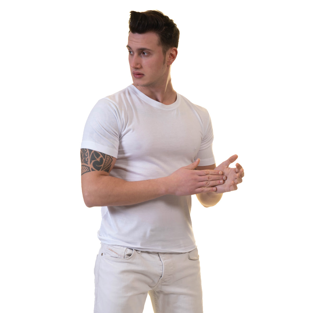 White Crew Neck Short Sleeve T-Shirts - European Made T-Shirt - Premium Cotton