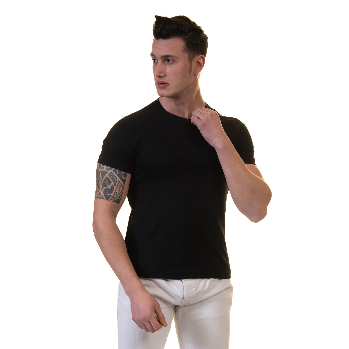 Black European Made Premium Quality T-Shirt - Crew Neck Short Sleeve T-Shirts