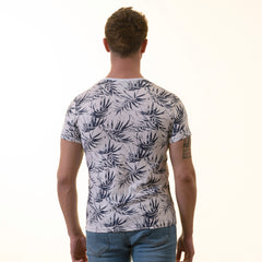 White Navy Floral Premium Crew Neck Short Sleeve T-Shirt - European Made