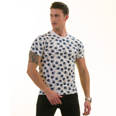 White Navy Palm Tree Premium T-Shirt for Men - European Made Crew Neck