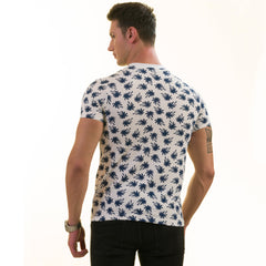 White Navy Palm Tree Premium T-Shirt for Men - European Made Crew Neck