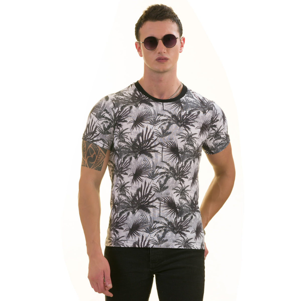 Black Gray Hawaiian Premium T-Shirt for Men - European Made Crew Neck