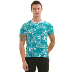 Blue Leaves Printed Premium T-Shirt for Men - European Made Crew Neck