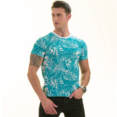 Blue Leaves Printed Premium T-Shirt for Men - European Made Crew Neck