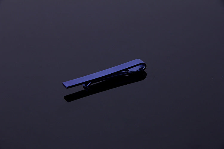 Men's Blue Shiny Metallic Stainless Steel Tie Clips - Amedeo Exclusive