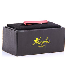 Men's Red Shiny Metallic Stainless Steel Tie Clips - Amedeo Exclusive