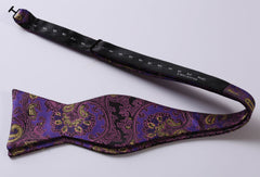 Purple & Yellow Mens Silk Self tie Bow Tie with Pocket Squares Set - Amedeo Exclusive