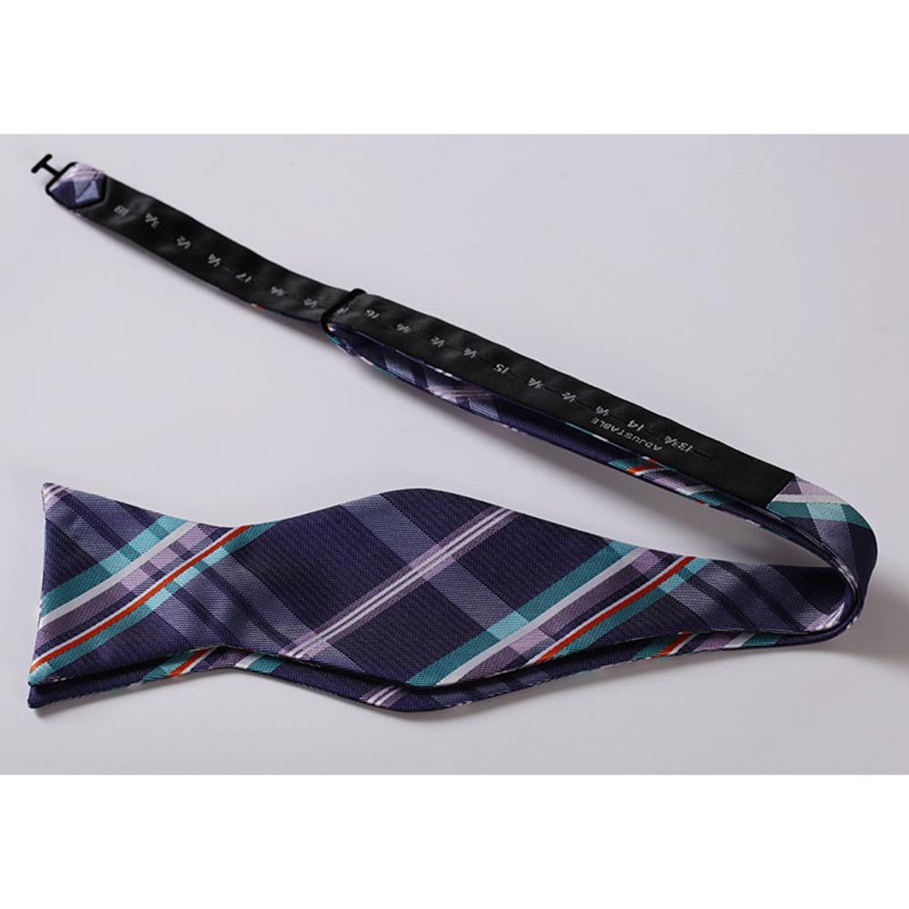 Men's Purple Aqua Orange Check Bow Tie & Pocket Handkerchief - Identical 4 - Amedeo Exclusive